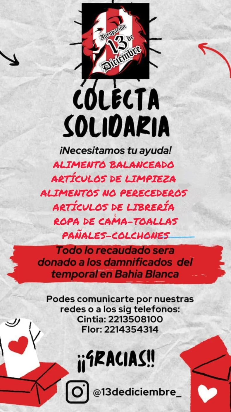 Los integrantes de la filial de Estudiantes de La Plata pusieron manos a la obra por Bah&iacute;a Blanca