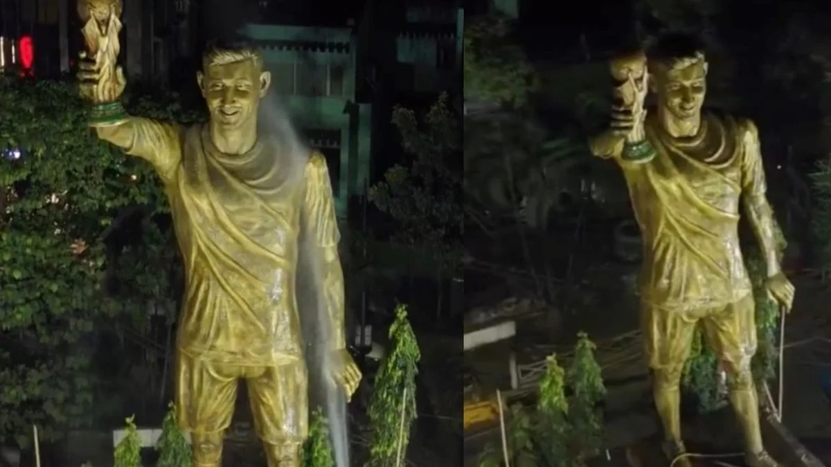 Messi llegó a la India y presentaron su estatua gigante