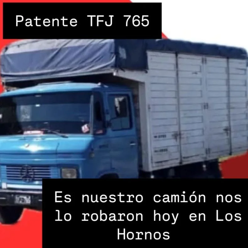 El cami&oacute;n que fue robado en Los Hornos