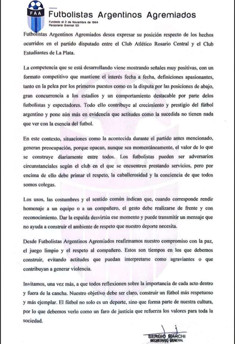 El comunicado completo de Futbolistas Argentinos Agremiados