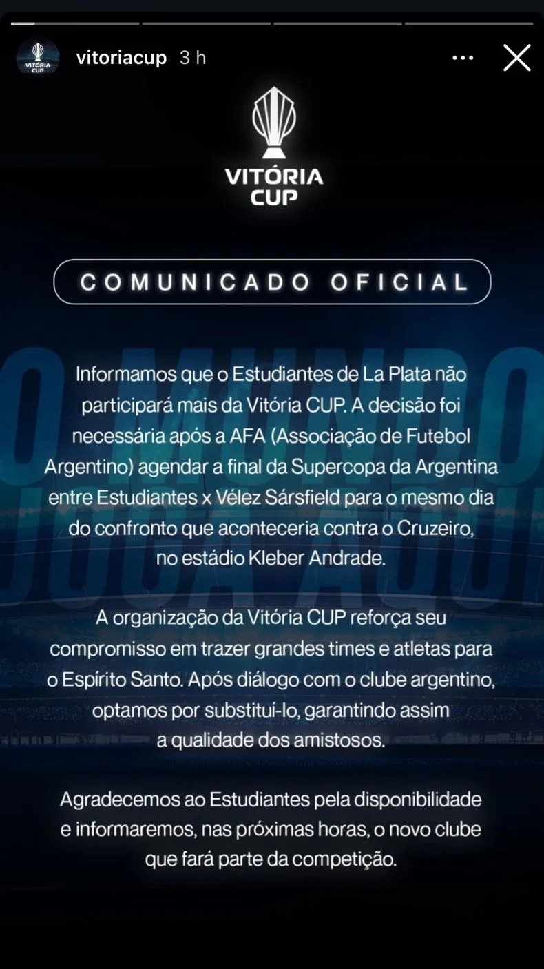 La comunicaci&oacute;n oficial de la Vit&oacute;ria Cup, el torneo amistoso que al final no recibir&aacute; a Estudiantes