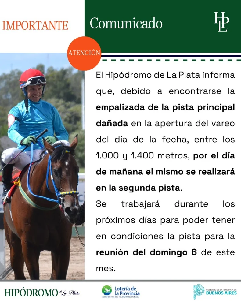 El comunicado del Hip&oacute;dromo de La Plata