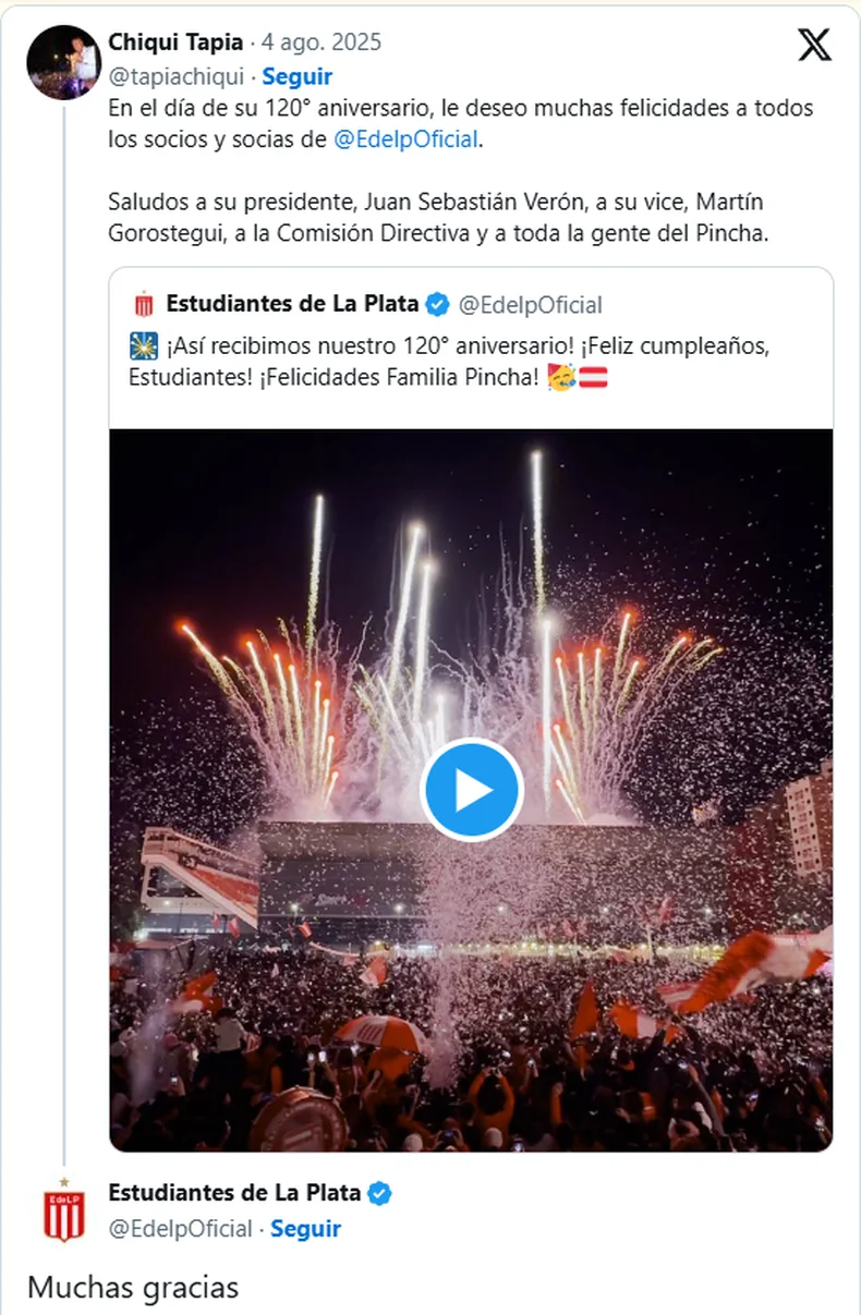 Estudiantes respondi&oacute; cortante a Claudio Tapia tras su aniversario 120