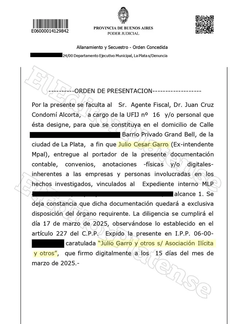 El detalle del allanamiento realizado a la casa de Julio Garro en el Barrio Privado de Grand Bell