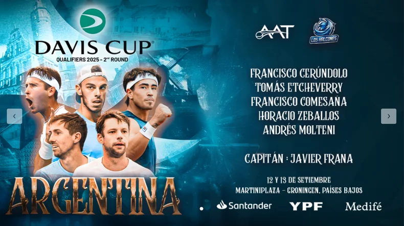 El equipo de Argentina para Copa Daivs. Tom&aacute;s Etcheverry presente