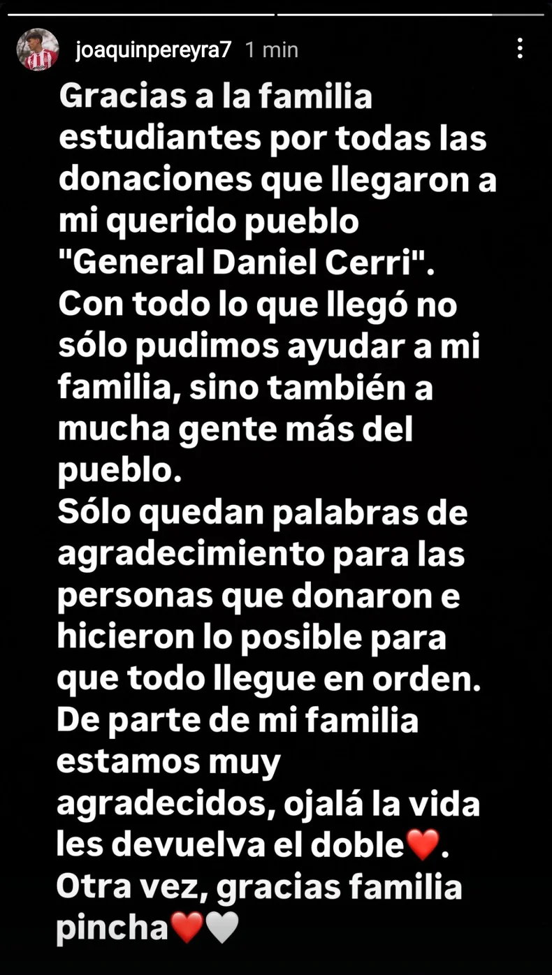 La historia de Joaqu&iacute;n Pereyra, agradecido con los hinchas de Estudiantes&nbsp;