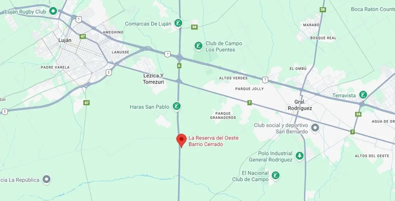 Ruta 6, km 148, el lugar donde se ubica La Reserva del Oeste