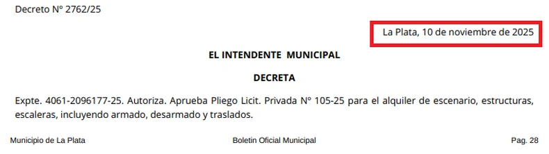 El llamado a licitación, con fecha del 10 de noviembre