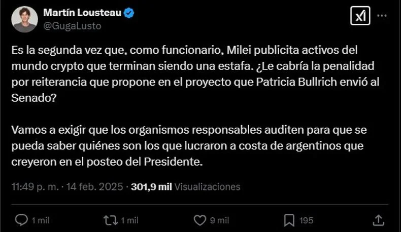 cr&iacute;ticas a Javier Milei por $LIBRA