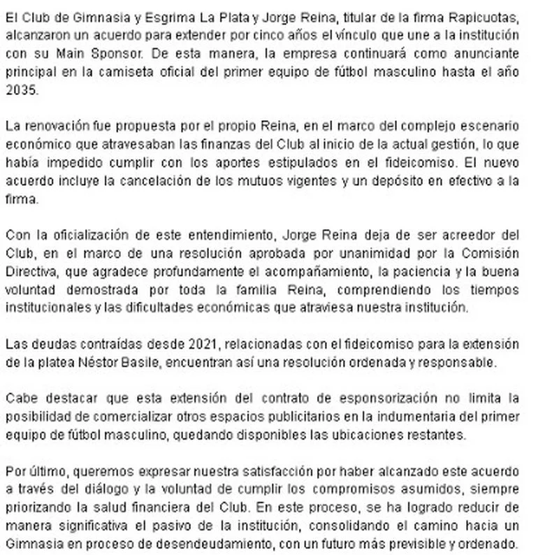 El comunicado completo de Gimnasia a sus socios