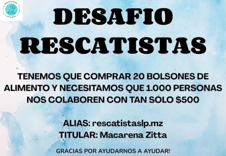 rescatistas de La Plata piden colaboraci&oacute;n para comprar bolsones de comida
