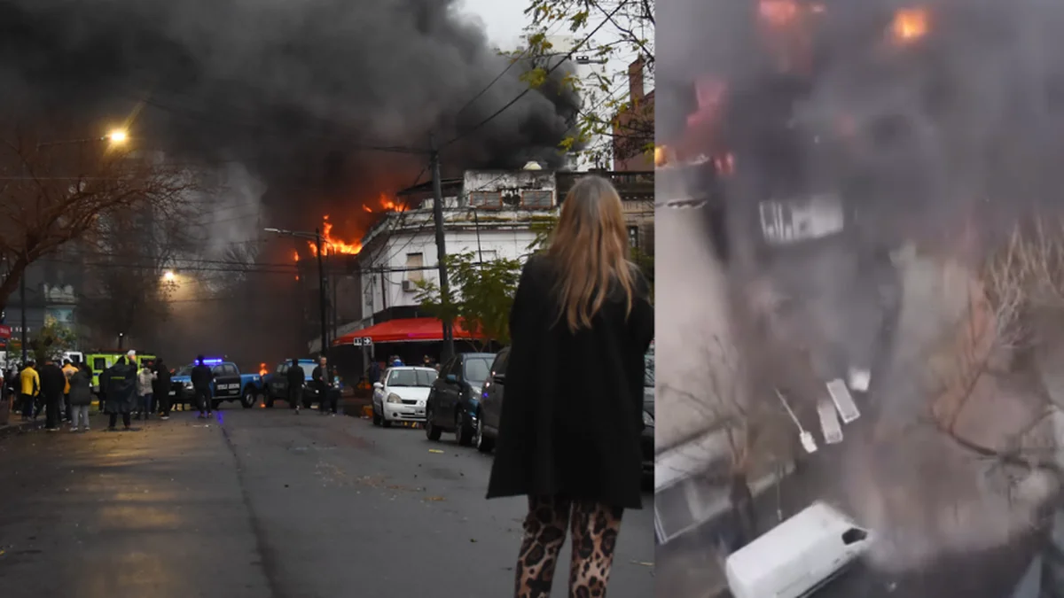 Lluvia de heladeras, momento insólito en el incendio del centro de La Plata