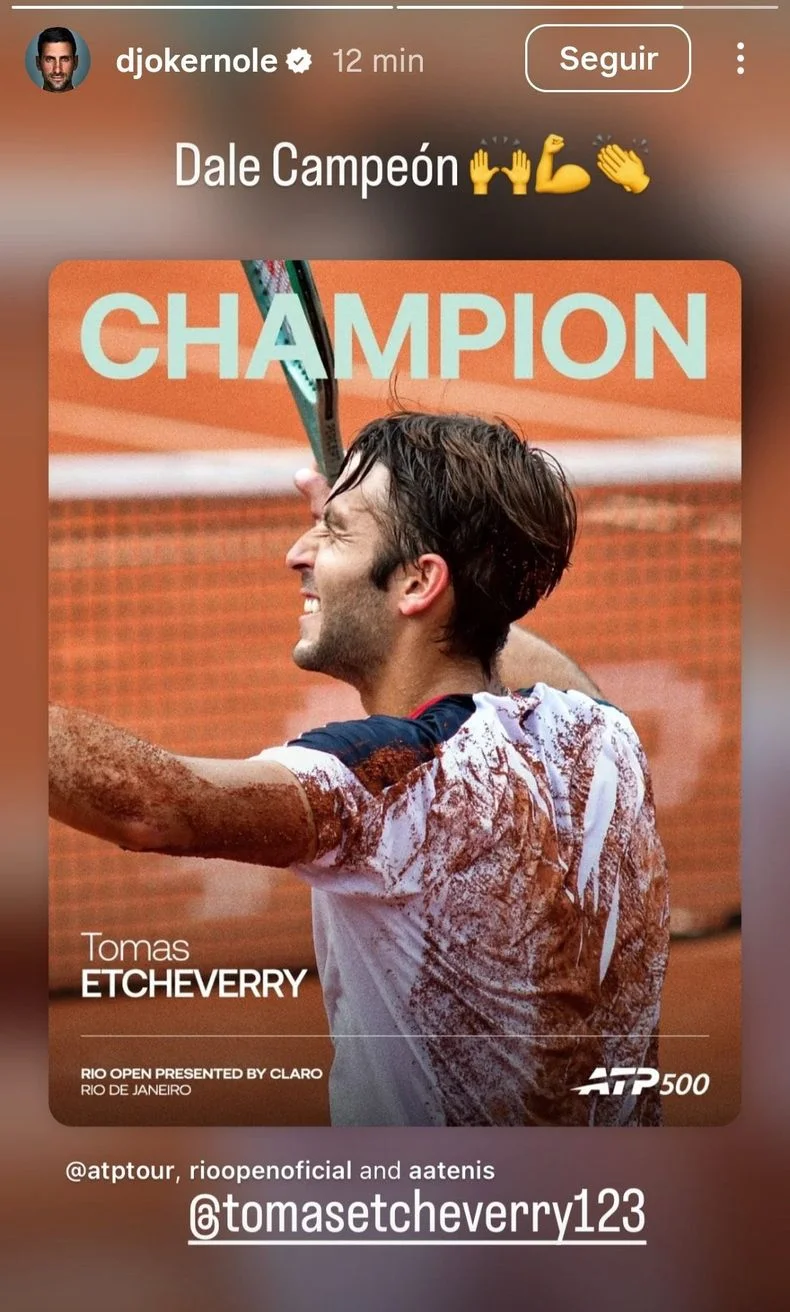 Novak Djokovic felicit&oacute; al platense Tom&aacute;s Etcheverry tras su consagraci&oacute;n