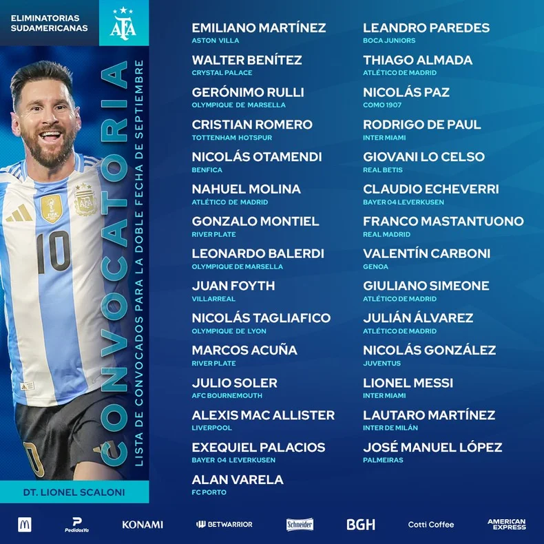Con presencia platense, Lionel Scaloni entreg&oacute; la &uacute;ltima lista de convocados para las eliminatorias 2025