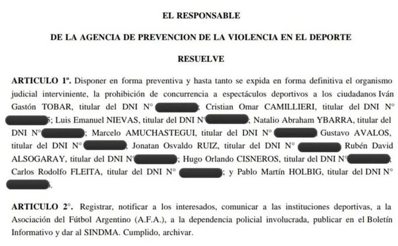 La determinaci&oacute;n que tom&oacute; Aprevide con los barras involucrados en el enfrentamiento