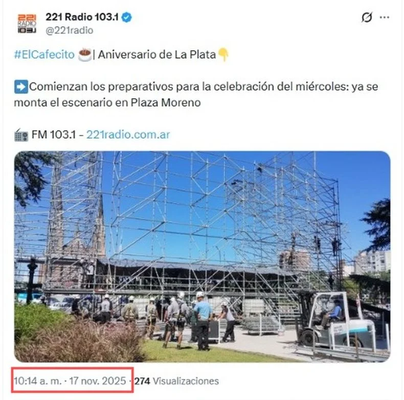 Publicación del medio local 221 Radio, muestra que el 17 de noviembre ya estaba hecho el armado