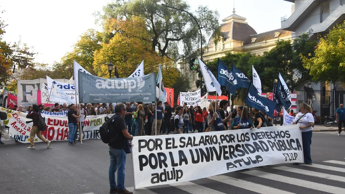 Docentes y estudiantes de la UNLP protestan en el Rectorado