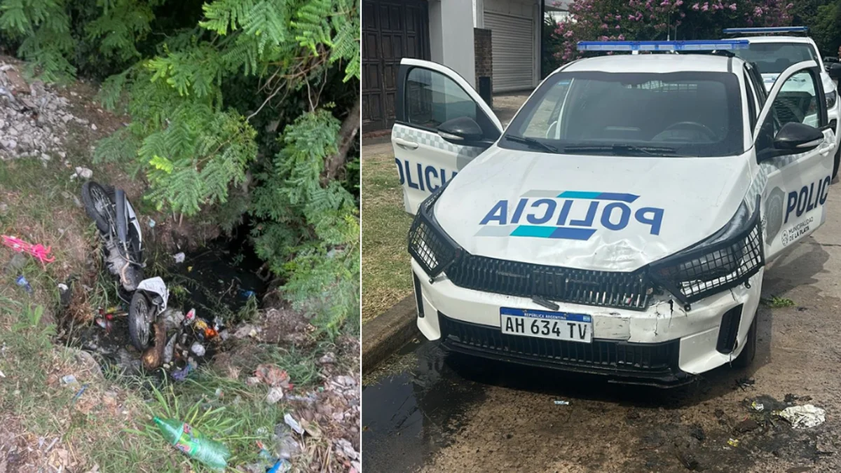 Dramática persecución terminó con un patrullero en una zanja en City Bell