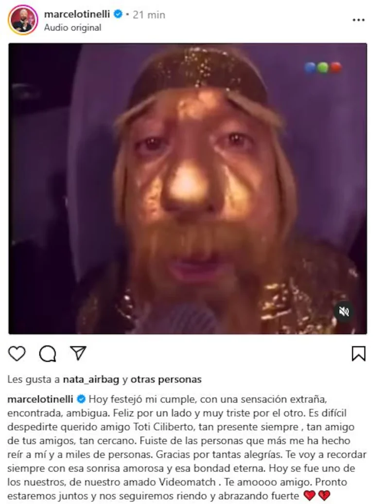 Marcelo Tinelli lament&oacute; la muerte de Toti Ciliberto