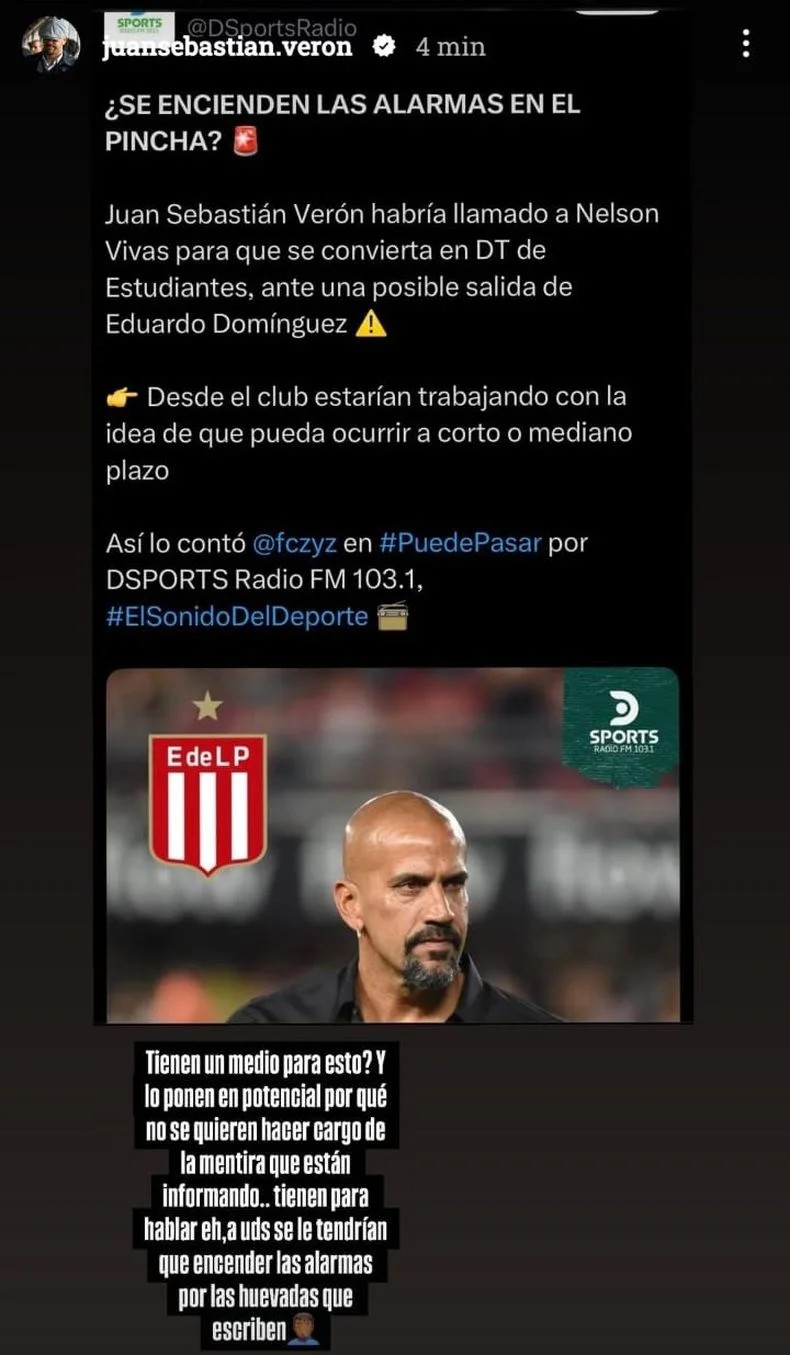 El descargo de Juan Sebasti&aacute;n Ver&oacute;n tras los rumores que hablan de una salida de Eduardo Dom&iacute;nguez