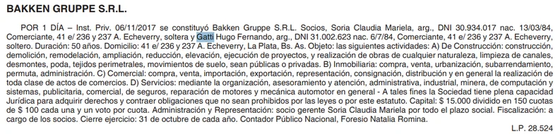 Una de las empresas en las que Soria y Gatti figuran como socios