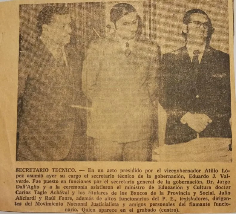 Eduardo Valverde junto a Ricardo Obregón Cano y Atilio Hipólito López. / Gentileza Hipólito Valverde.