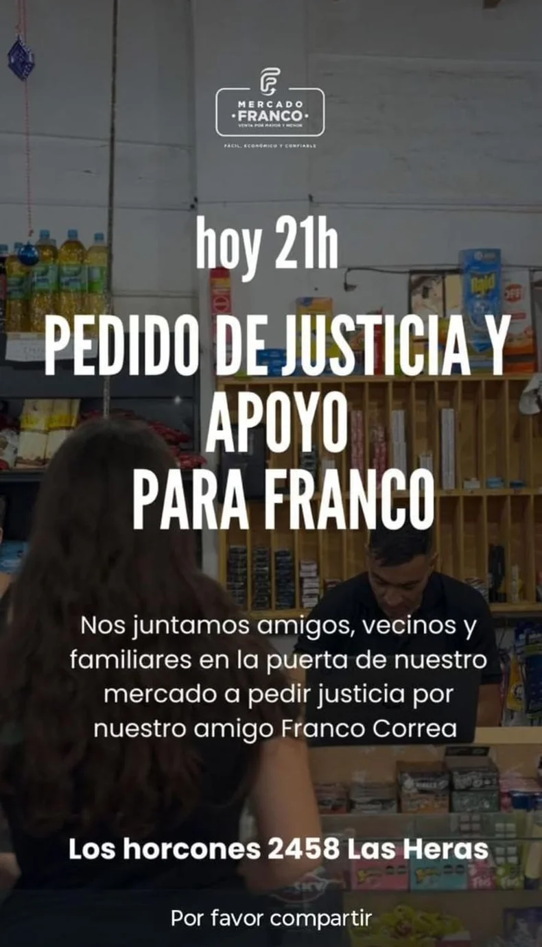 La imagen con la convocatoria para pedir justicia por Franco.