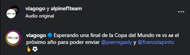 La frese que despert&oacute; ilusi&oacute;n en los seguidores de Colapinto por su futuro en Alpine.