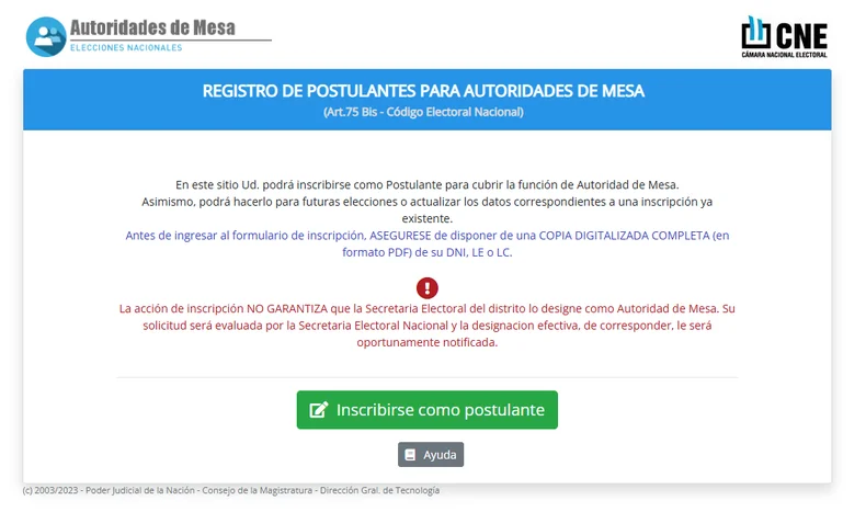 La C&aacute;mara Nacional Electoral aclara que inscribirse como autoridades de mesa no garantiza el llamado.&nbsp;