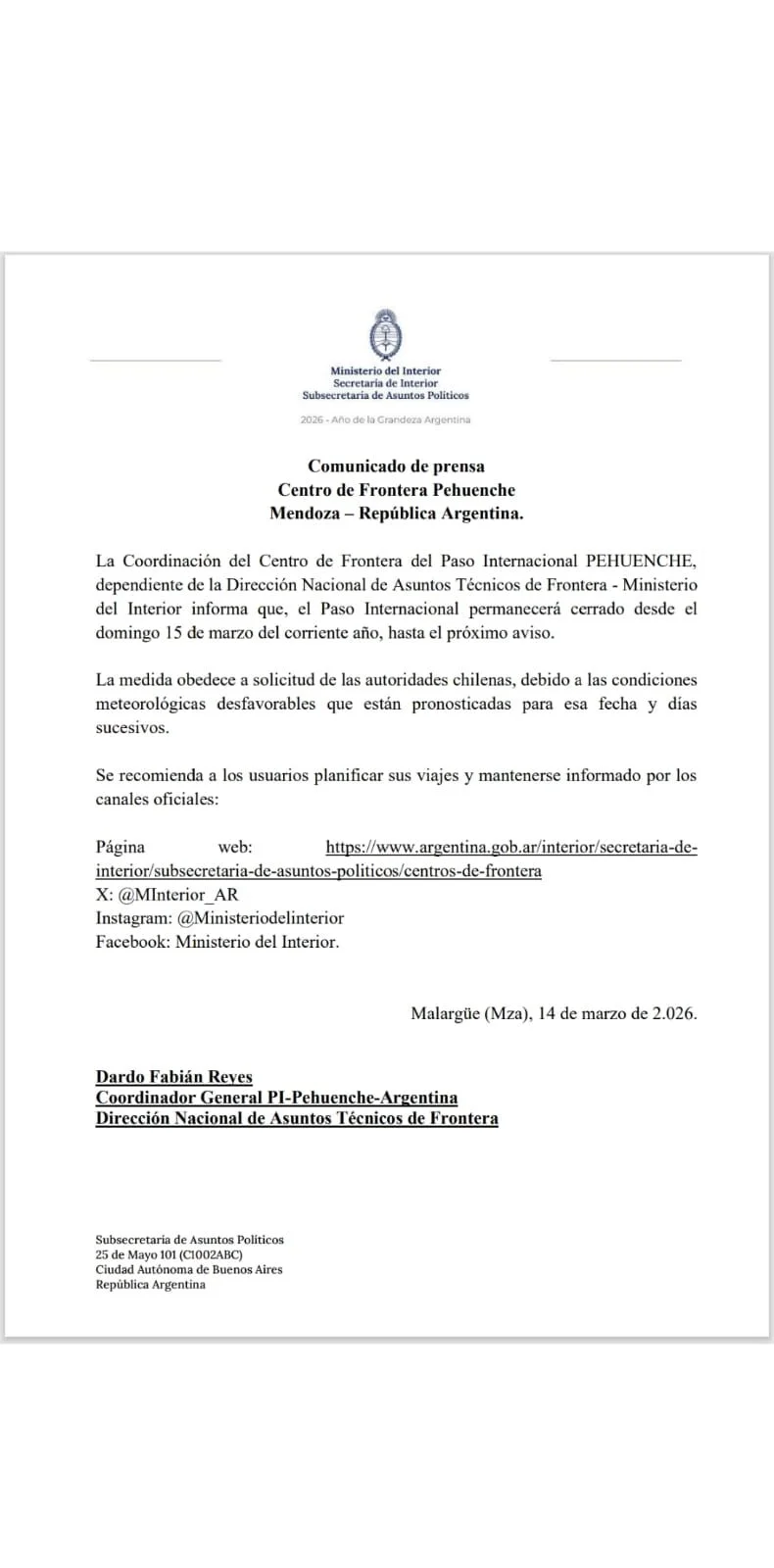No pueden pasar veh&iacute;culos a Chile.&nbsp;