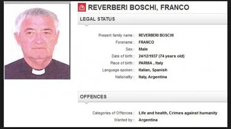 El pedido de captura de Interpol para Reverberi Boschi. 