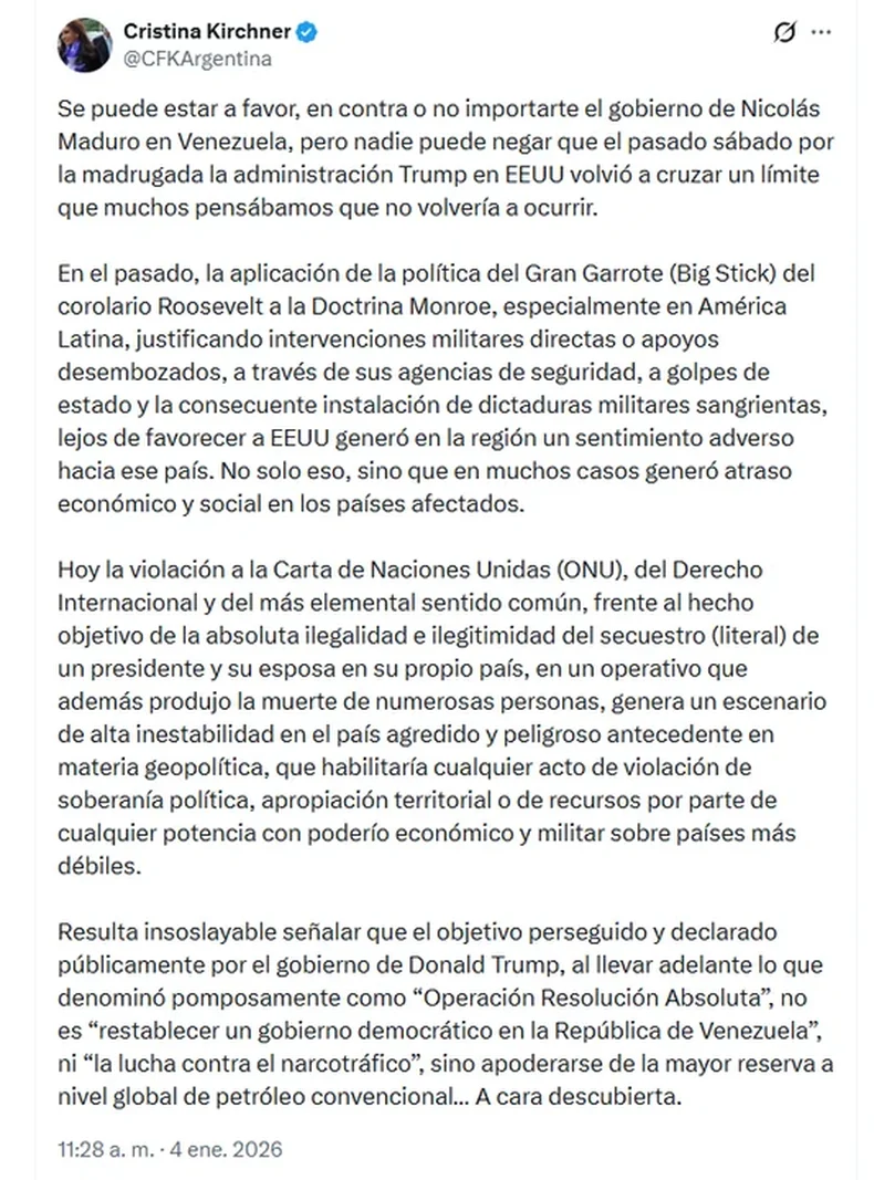 La hipótesis de Cristina sobre la captura de Nicolás Maduro. 