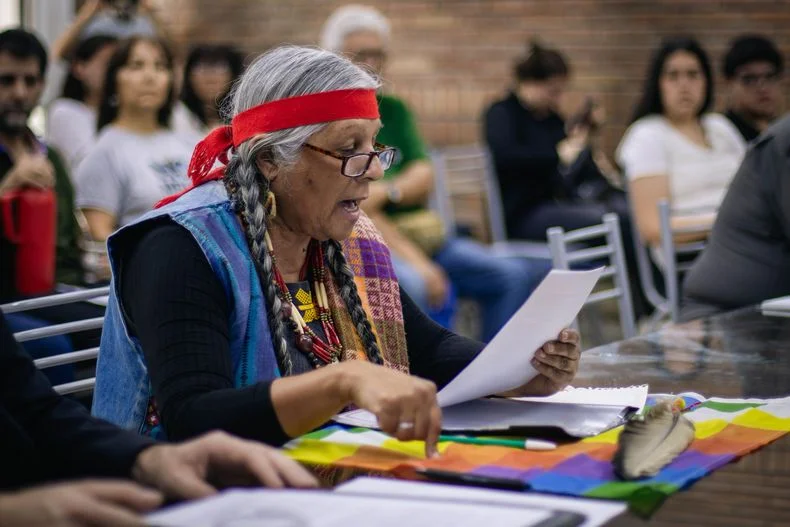 Claudia Herrera, referente de comunidades Huarpes de Uspallata, quienes rechazaron San Jorge.&nbsp;