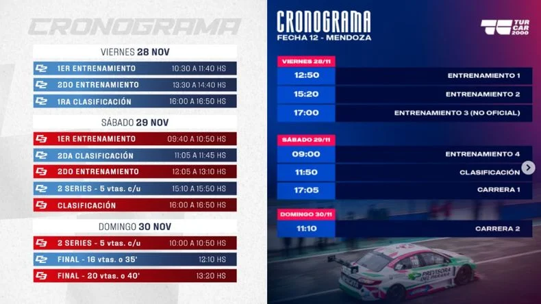 El cronograma para del fin de semana.