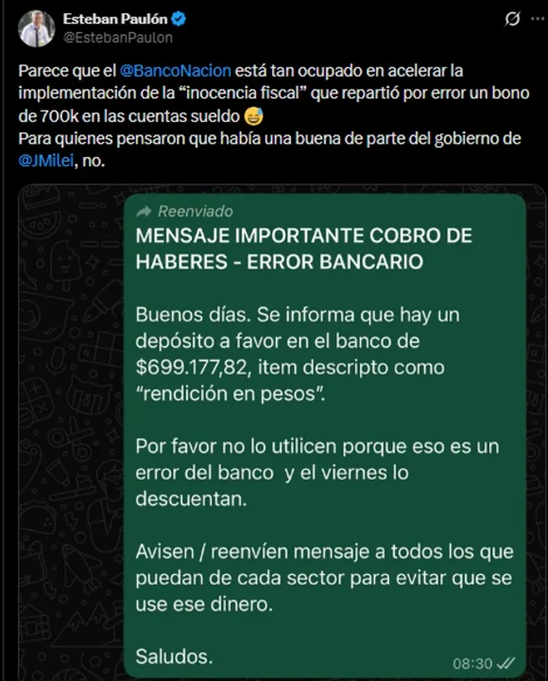 El error en la liquidación de Diputados desató ironías en las redes sociales.