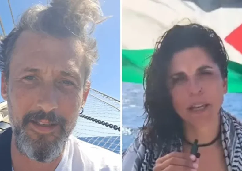 Carlos B&eacute;rtola y Cele Fierro, dos de los argentinos que se embarcaron en la Flotilla.