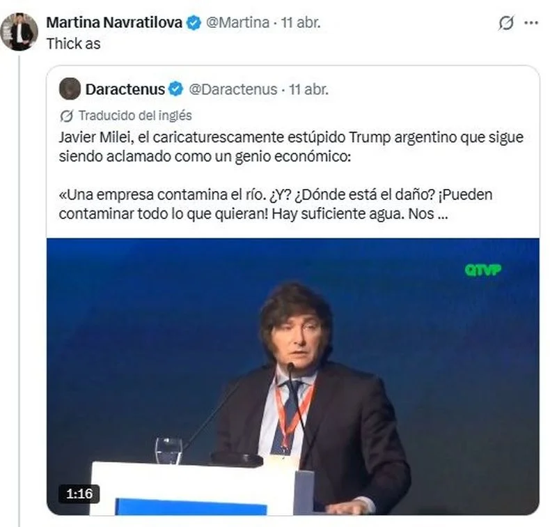 &nbsp;La afamada ex tenista destroz&oacute; a Milei en redes.