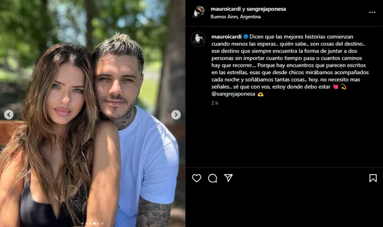 El romántico posteo de Icardi para la China