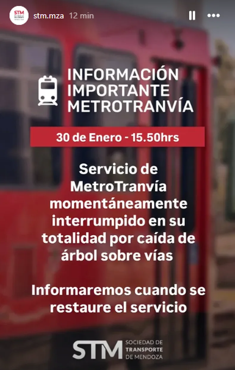 Transporte avisó que el Metrotranvía interrumpía el servicio
