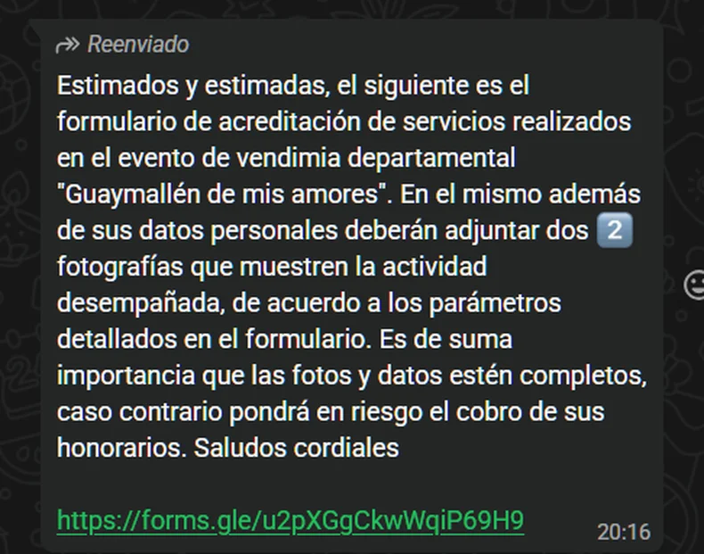 El mensaje que le llegó a los artistas.