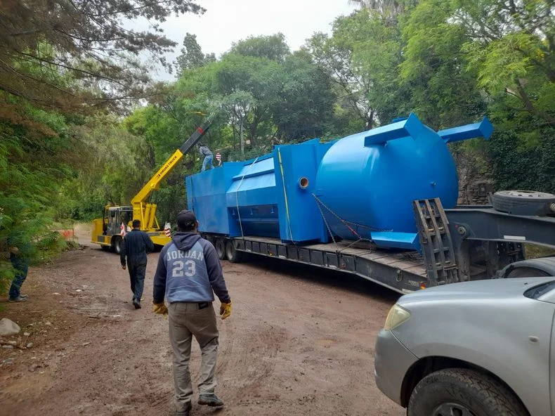 Las obras en la planta potabilizadora Santa Elena, en Luján de Cuyo.