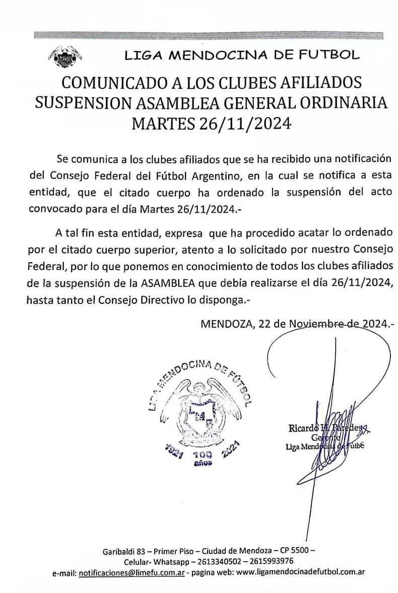 El comunicado de la suspensión.