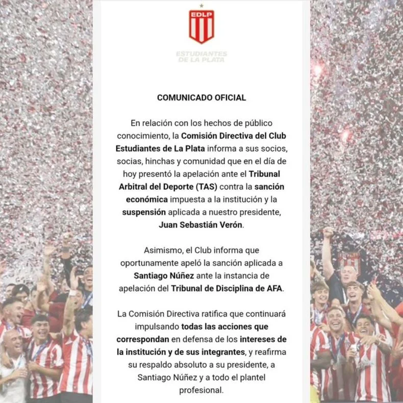 El comunicado de Estudiantes.