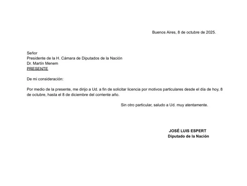 El escrito que present&oacute; Jos&eacute; Luis Espert en la C&aacute;mara de Diputados de la Naci&oacute;n.&nbsp;