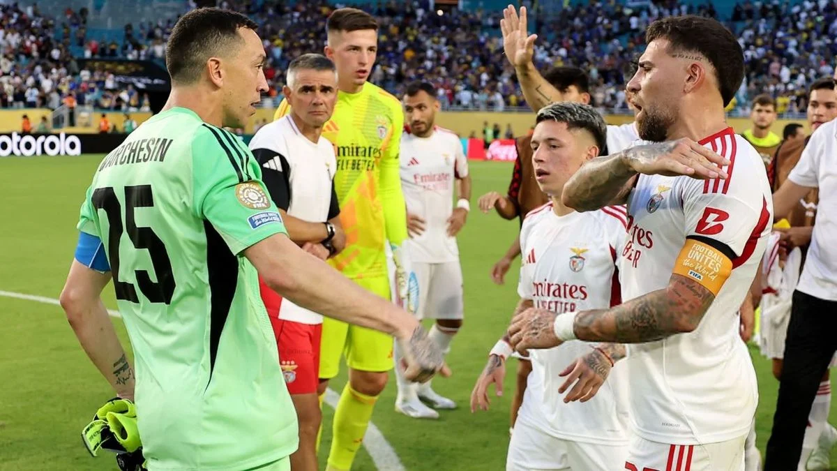 El picante cruce entre Nico Otamendi y Marchesín tras el Boca-Benfica en Miami: "Hablás una banda, bobo"