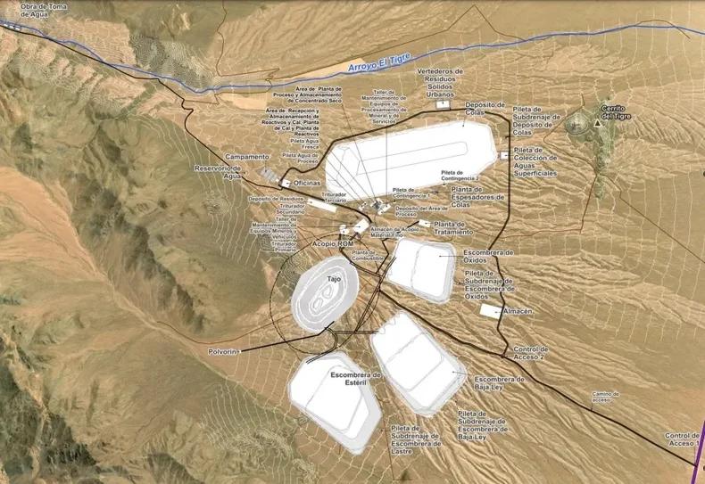 Mapa de las instalaciones que tendrá la mina de San Jorge en Uspallata. 