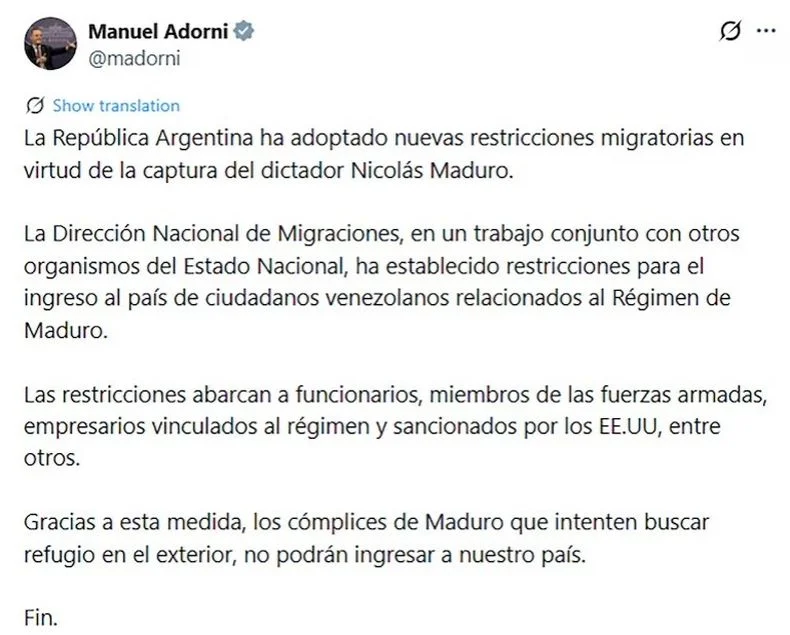 La medida que adopt&oacute; el Gobierno tras la captura de Maduro.