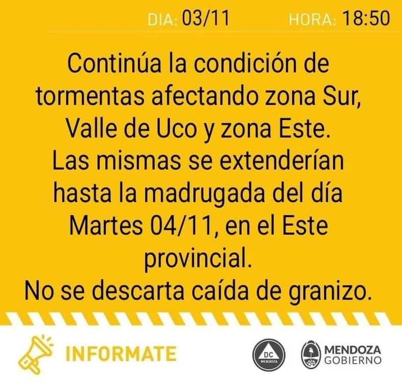 El nuevo alerta de Defensa Civil por tormentas.