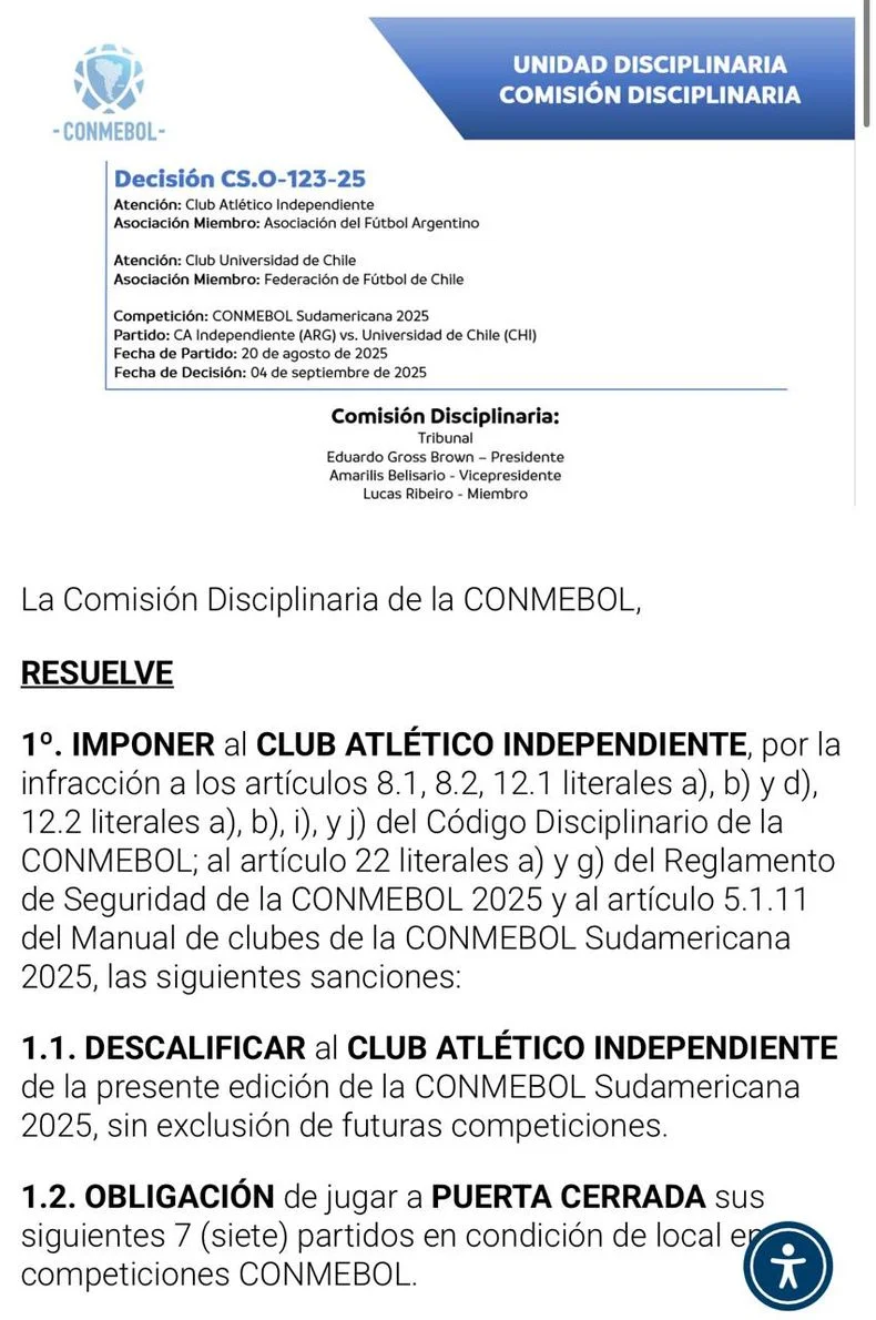 La resoluci&oacute;n final de Conmebol.