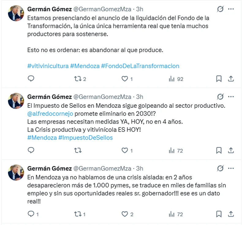 Algunas de las críticas del PJ a Cornejo.
